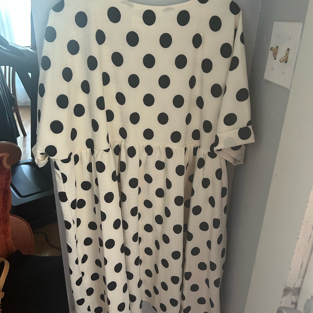 Polka Dot V-Neck Midi Dress - Black on Cream - Picture 2 of 4